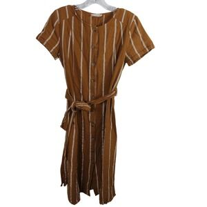 Altar'd State Mustard Yellow Striped Button Front Midi Dress M8FD1058 Small